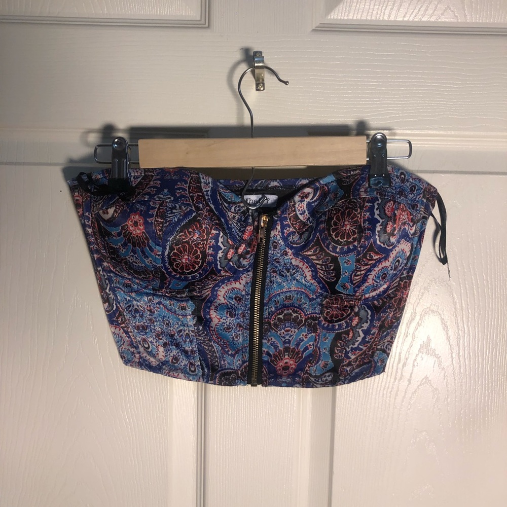 Medium blue & red paisley corset croptop